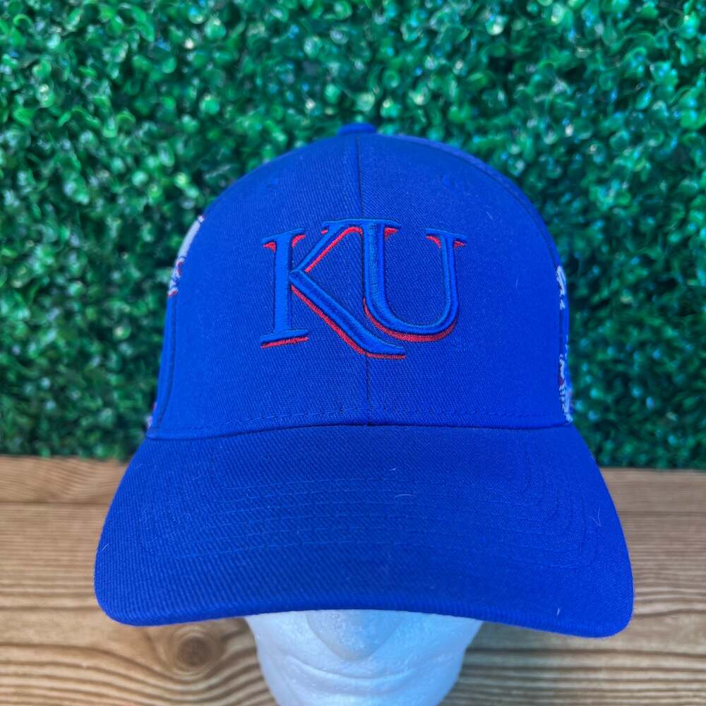 Kansas Jayhacks KU Stretch Fit Hap Cap Blue Logo Sz L/XL